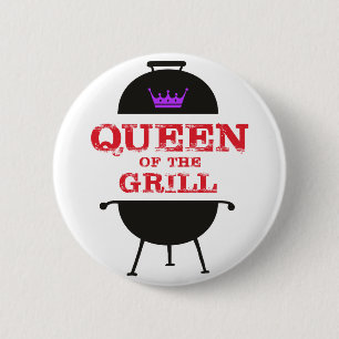 Badge Rond 5 Cm Reine Du Grill, Rouge Couronne Violet