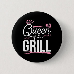 Badge Rond 5 Cm Reine Du Grill Viande Fumée Bbq Barbecue
