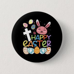 Badge Rond 5 Cm Religieux Joyeux Lapin de Pâques Oeufs de lapin Jé