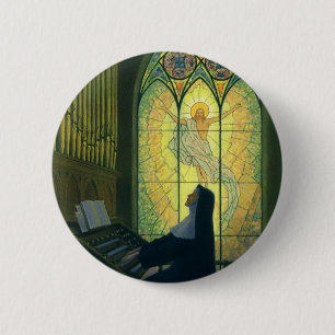 Badge Rond 5 Cm Religion vintage, religieuse jouant de l'orgue à l