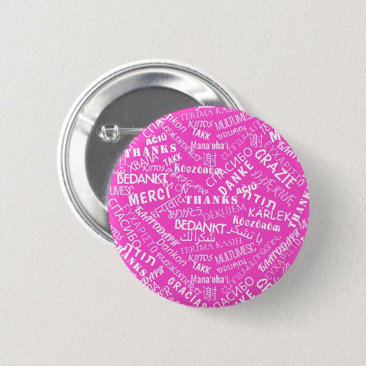 Badge Rond 5 Cm Remerciements! - Multi Language - International Wo (Devant & derrière)