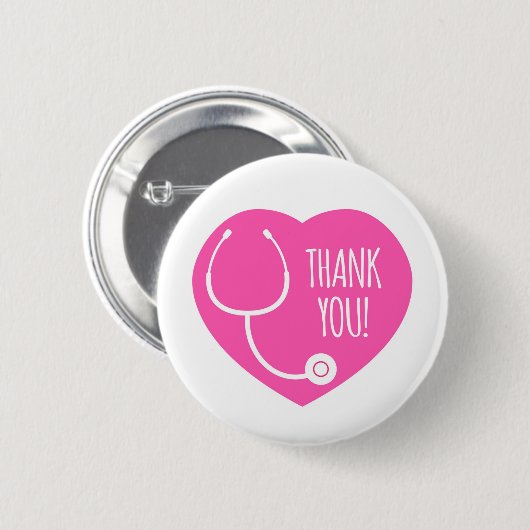 Badge Rond 5 Cm Remerciements | Stethoscope Coeur Rose (Devant & derrière)
