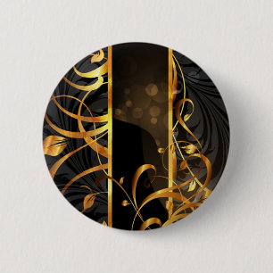 Badge Rond 5 Cm remous de noir et d'or de flourish d'art déco