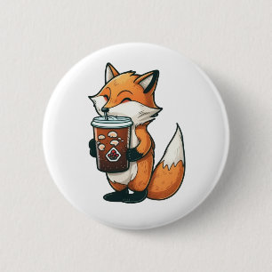 Badge Rond 5 Cm Renard avec une tasse
