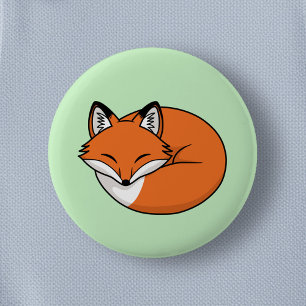 Badge Rond 5 Cm Renard de dessin animé endormi sur fond vert