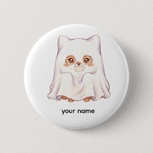 Badge Rond 5 Cm Renard fantôme mignon Halloween - Animaux dodus mi