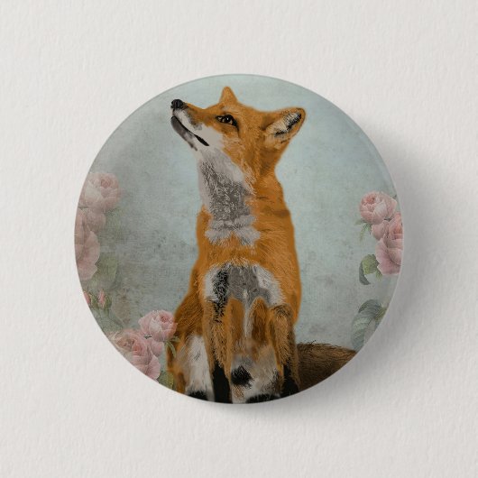 Badge Rond 5 Cm renard, fleurs, (Devant)