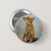 Badge Rond 5 Cm renard, fleurs, (Devant & derrière)