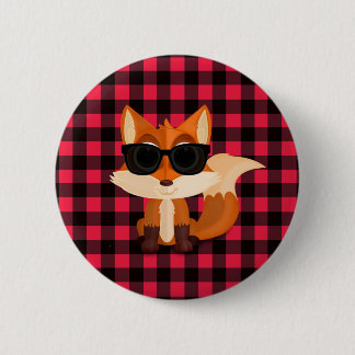 Badge Rond 5 Cm Renard Mignon et Cool avec des Lunettes de Soleil