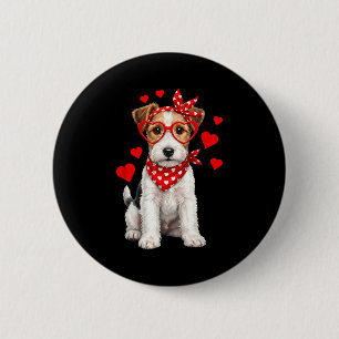 Badge Rond 5 Cm Renard Terrier Saint-Valentin Poilu Chien Amoureux