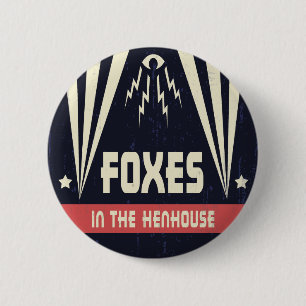 Badge Rond 5 Cm Renards dans le poulailler