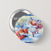 Badge Rond 5 Cm Renards d'hiver (Devant & derrière)