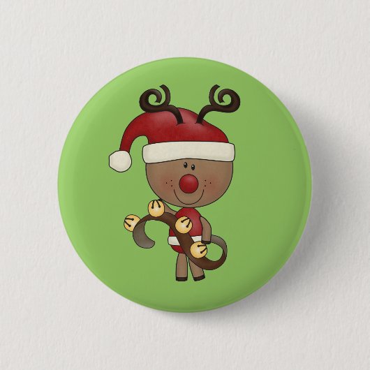 Badge Rond 5 Cm Renne de Rudy avec Bells (Devant)