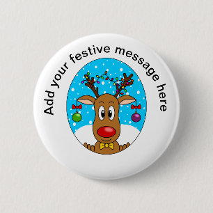 Badge Rond 5 Cm Renneau de Noël