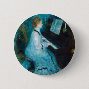 Badge Rond 5 Cm Renoir femme à l'impressionniste Vintage de piano