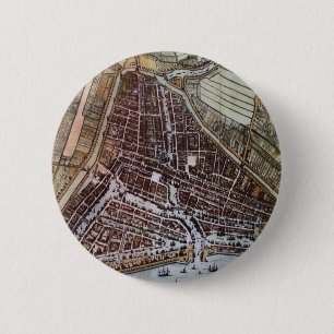 Badge Rond 5 Cm Réplique carte de la ville de Rotterdam 1652