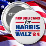 Badge Rond 5 Cm Républicains pour Harris Walz Red Blue<br><div class="desc">Républicains pour Harris Walz Red Blue</div>