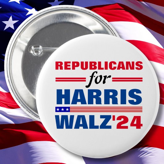 Badge Rond 5 Cm Républicains pour Harris Walz Red Blue