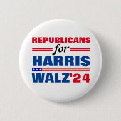 Badge Rond 5 Cm Républicains pour Harris Walz Red Blue (Devant)
