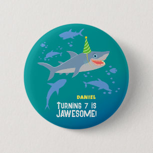 Badge Rond 5 Cm Requin souriant sous la fête d'anniversaire du gar