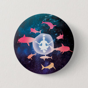 Badge Rond 5 Cm Requins spatiaux et art de la méditation