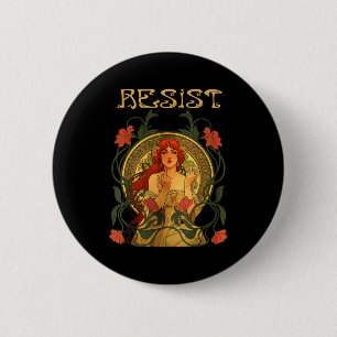 Badge Rond 5 Cm Résister Art Nouveau Mucha Anti-trump Femmes Fémin