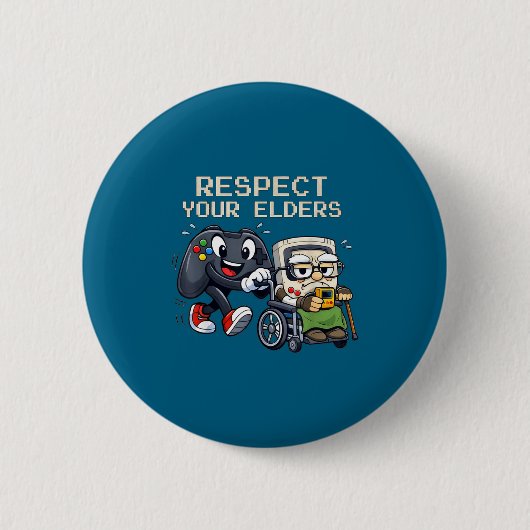 Badge Rond 5 Cm Respect Your Elders Gaming Control Retro Funny Gam (Devant)