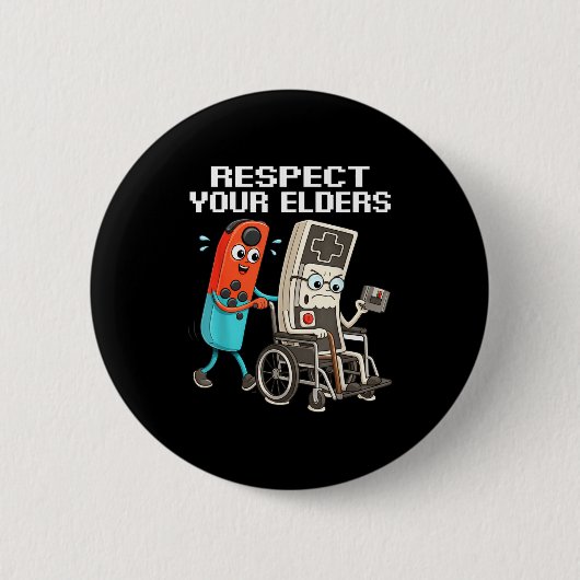 Badge Rond 5 Cm Respect Your Elders Retro Gaming Funny Controller  (Devant)