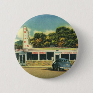 Badge Rond 5 Cm Restaurant vintage, les années 50 Drive In Diner a