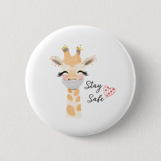 Badge Rond 5 Cm Restez en sécurité, masque visage Giraffe (Devant)
