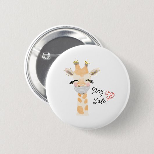Badge Rond 5 Cm Restez en sécurité, masque visage Giraffe (Devant & derrière)