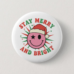 Badge Rond 5 Cm Restez Joyeux Et Lumineux Visage Sourire Rétro Noë