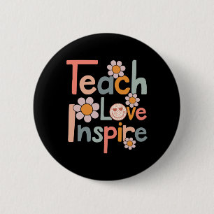 Badge Rond 5 Cm Retour à l'école Enseigner l'amour Inspirer Rétro