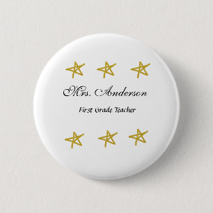 Badge Rond 5 Cm Retour à l'école nom de l'enseignant étoiles dorée