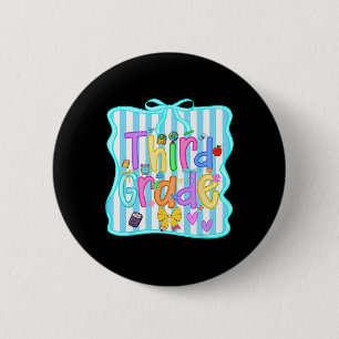 Badge Rond 5 Cm Retour À L'École Troisième Année Filles Bow 3e Ann