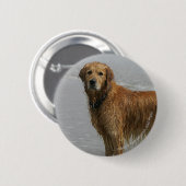 Badge Rond 5 Cm Retreiver d'or en mer (Devant & derrière)