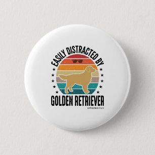 Badge Rond 5 Cm Retriever doré facilement distrait Chien vintage d