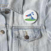 Badge Rond 5 Cm Retro 1950 Blue Dog Christmas Lights (En situation)