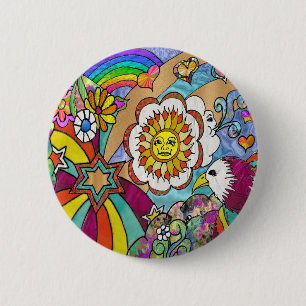 Badge Rond 5 Cm Retro 60s Psychedelic Sunshine Aigle Cadeaux