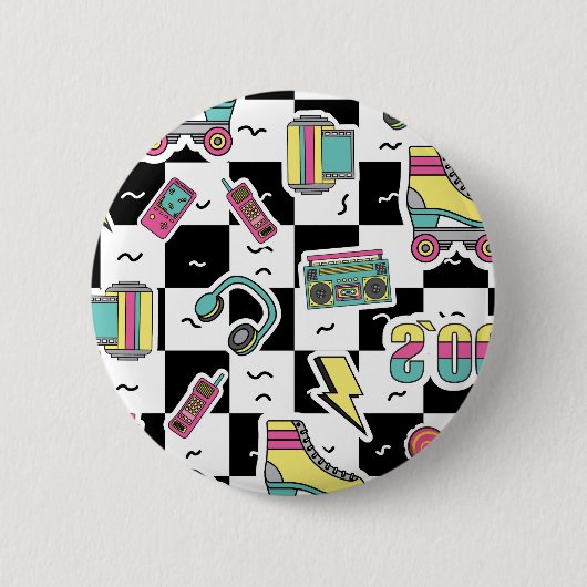 Badge Rond 5 Cm Retro 90s Roller Skate Pattern Round Button (Devant)