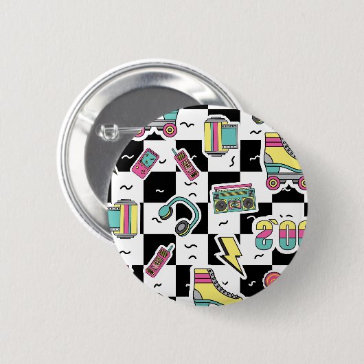 Badge Rond 5 Cm Retro 90s Roller Skate Pattern Round Button (Devant & derrière)