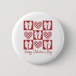 Badge Rond 5 Cm Retro À damiers Coeur Coquette Bow Heureux Valenti