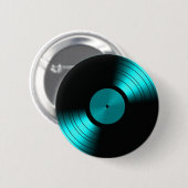 Badge Rond 5 Cm Rétro album de disque vinyle dans Teal (Devant & derrière)