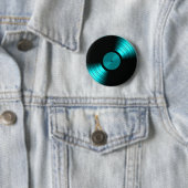 Badge Rond 5 Cm Rétro album de disque vinyle dans Teal (En situation)