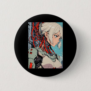 Badge Rond 5 Cm Rétro anime fille androïde cybernétique Sci futuri