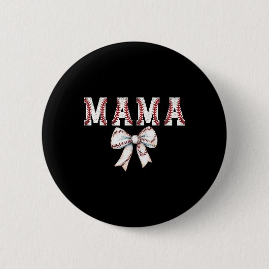 Badge Rond 5 Cm Retro Baseball Maman Bow Baseball Mama Bow Cute Ba (Devant)