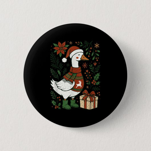 Badge Rond 5 Cm Retro Boho Floral Funny Xmas Silly Goose Lover Chr (Devant)