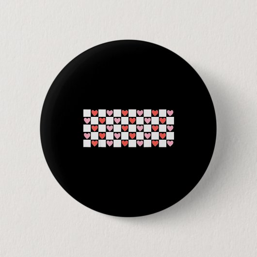 Badge Rond 5 Cm Retro Checkered Red And Nk Hearts Valentines Day (Devant)