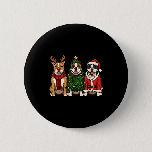 Badge Rond 5 Cm Retro Christmas American Bully Santa Reindeer Dog (Devant)