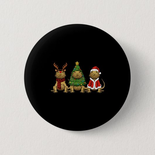 Badge Rond 5 Cm Retro Christmas Bearded Dragon Santa Reindeer  (Devant)